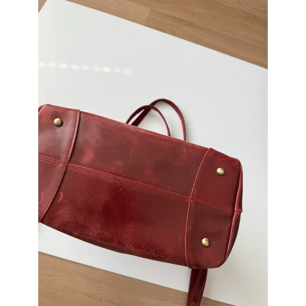 Leather Tote Shoulder Bag Red Laptop Szone Minimal Chic Large Travel Work